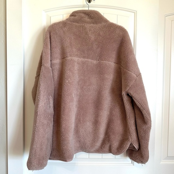 Dusty rose fuzzy pullover sweater super warm zip collar side pockets XL - Picture 5 of 10